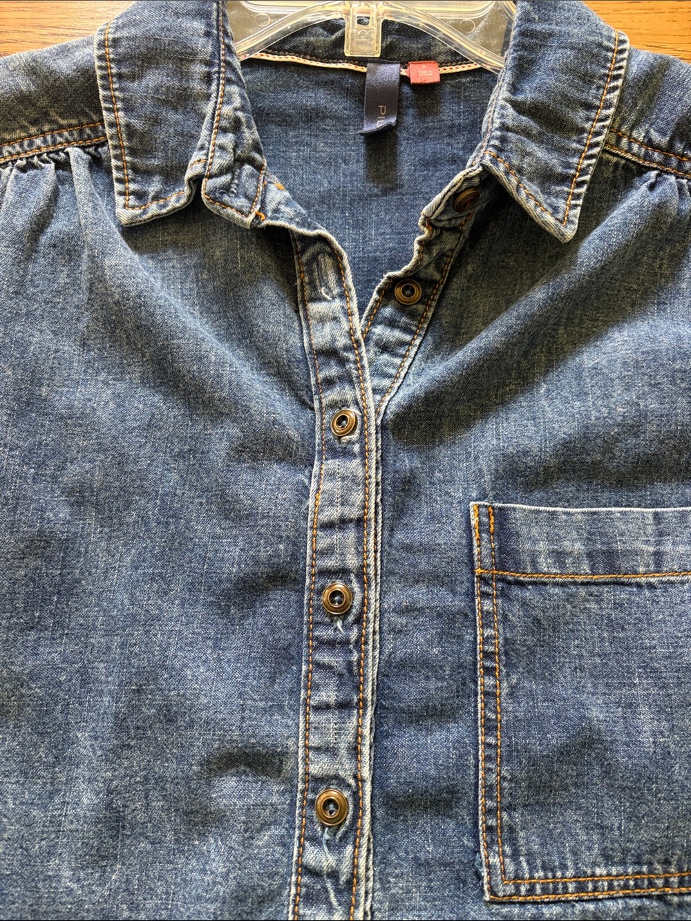 Pilcro Indigo Denim Shirt by Anthropology with Orange Accent - Picture 3 of 8